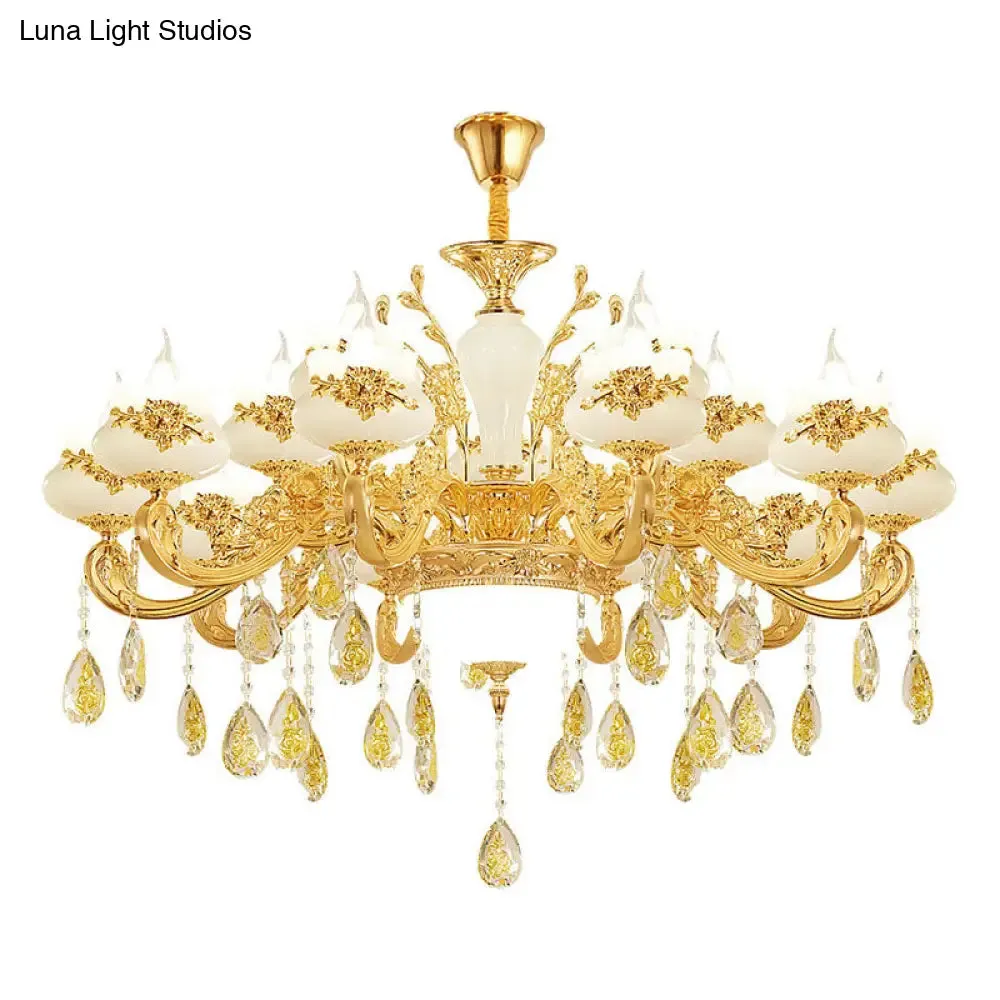 Gold Faux Jade Ceiling Chandelier for Living Room - Flowerbud Simplicity Lighting Fixture