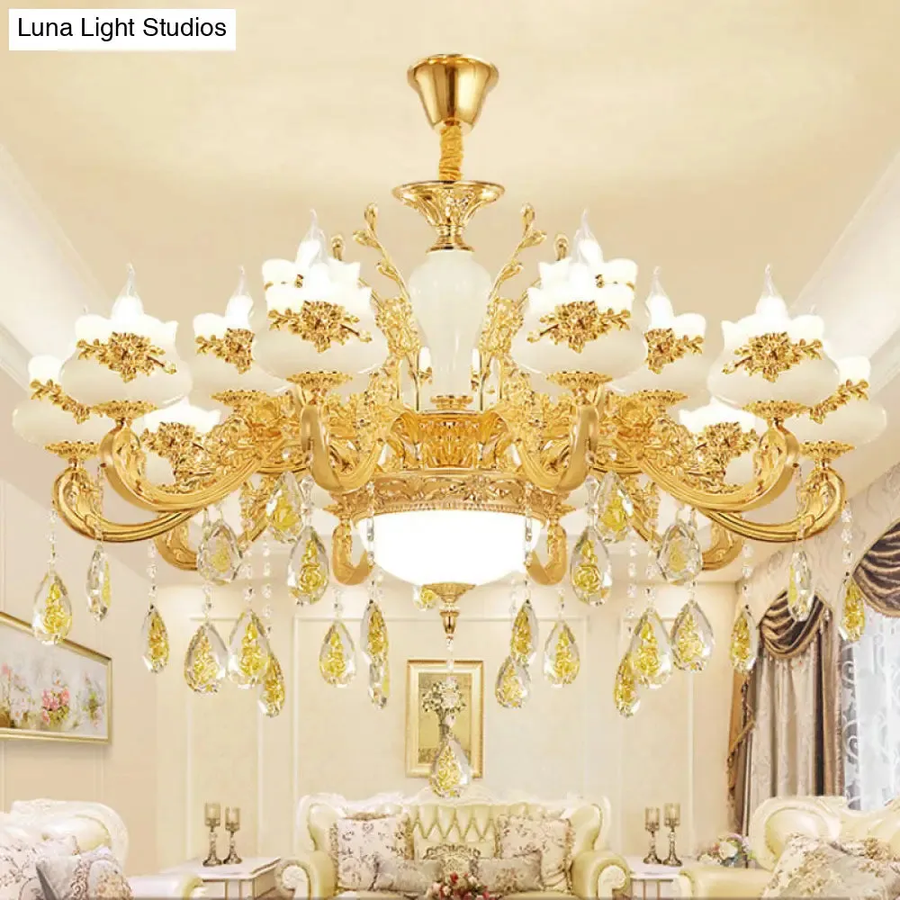 Gold Faux Jade Ceiling Chandelier for Living Room - Flowerbud Simplicity Lighting Fixture