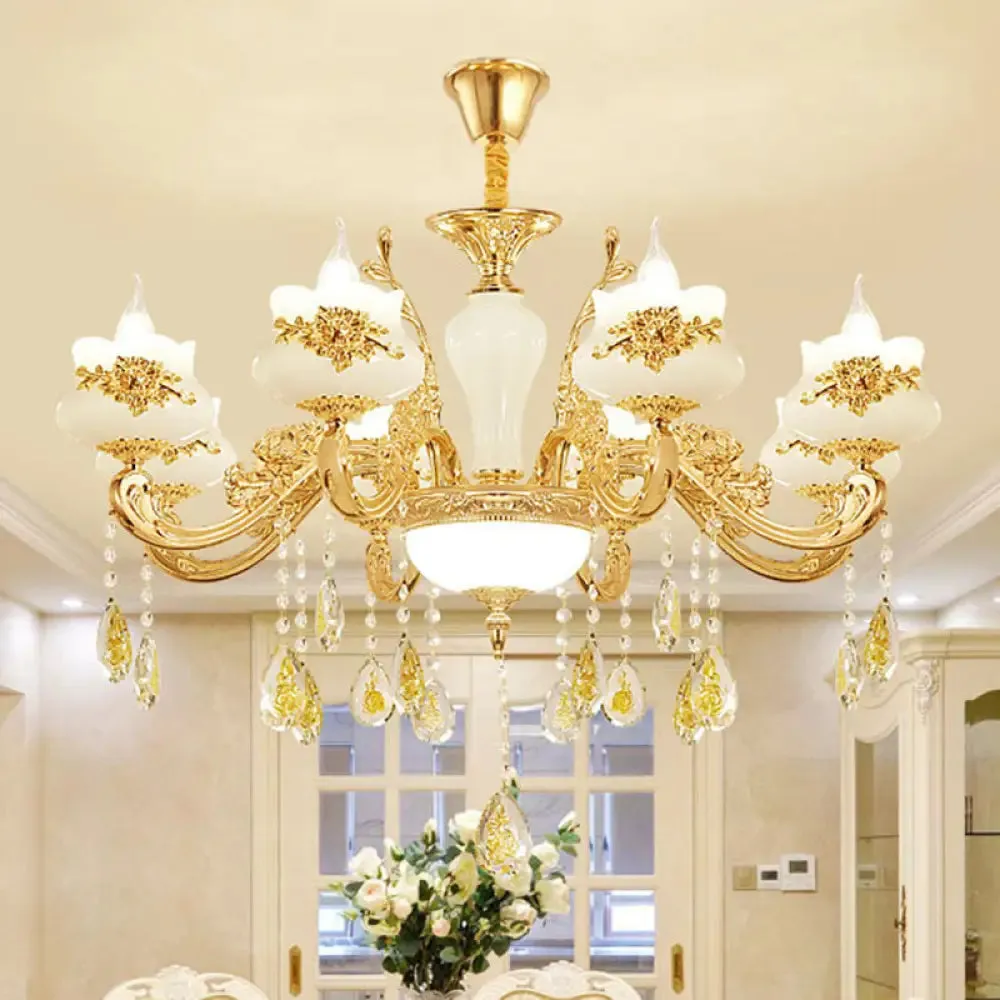 Gold Faux Jade Ceiling Chandelier for Living Room - Flowerbud Simplicity Lighting Fixture