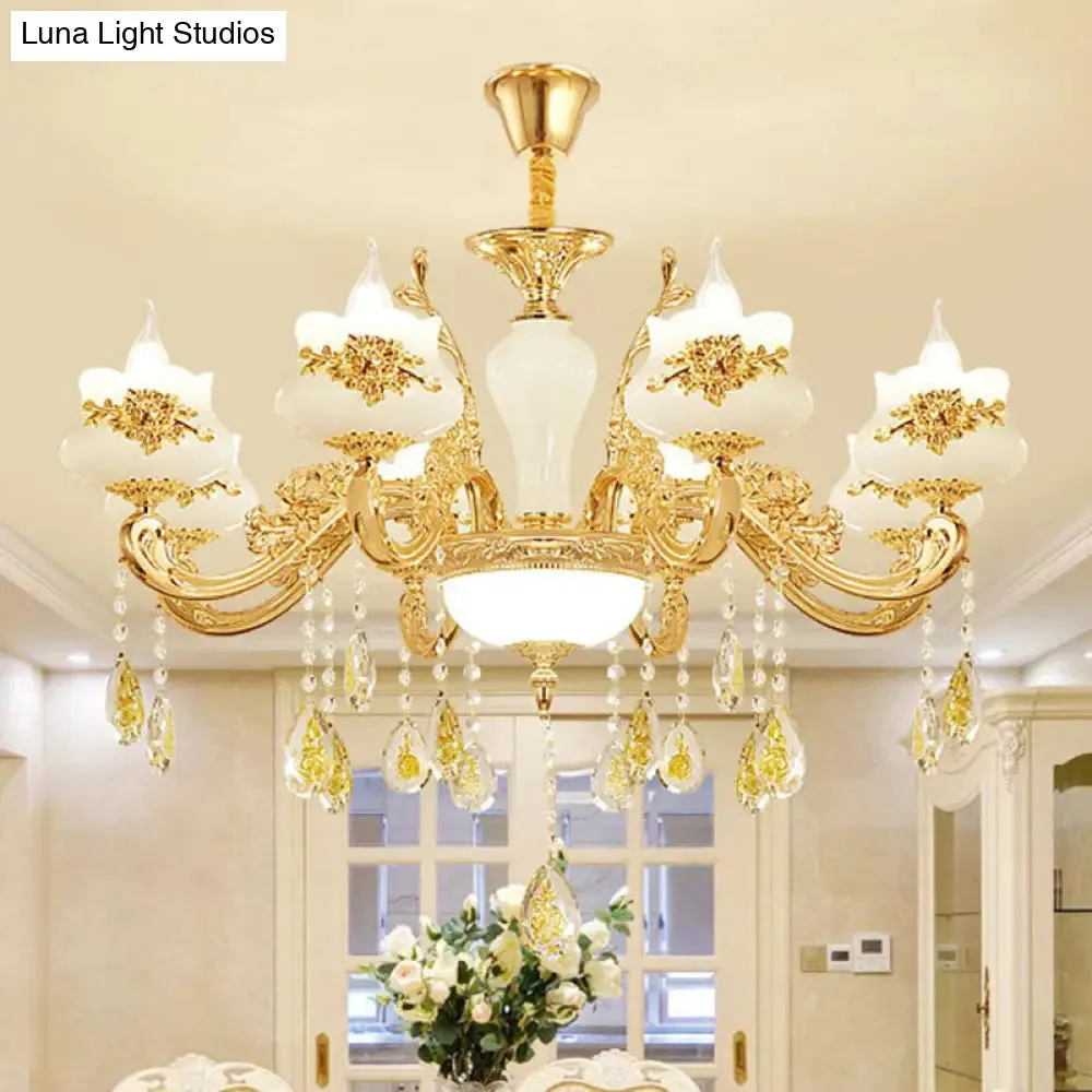 Gold Faux Jade Ceiling Chandelier for Living Room - Flowerbud Simplicity Lighting Fixture