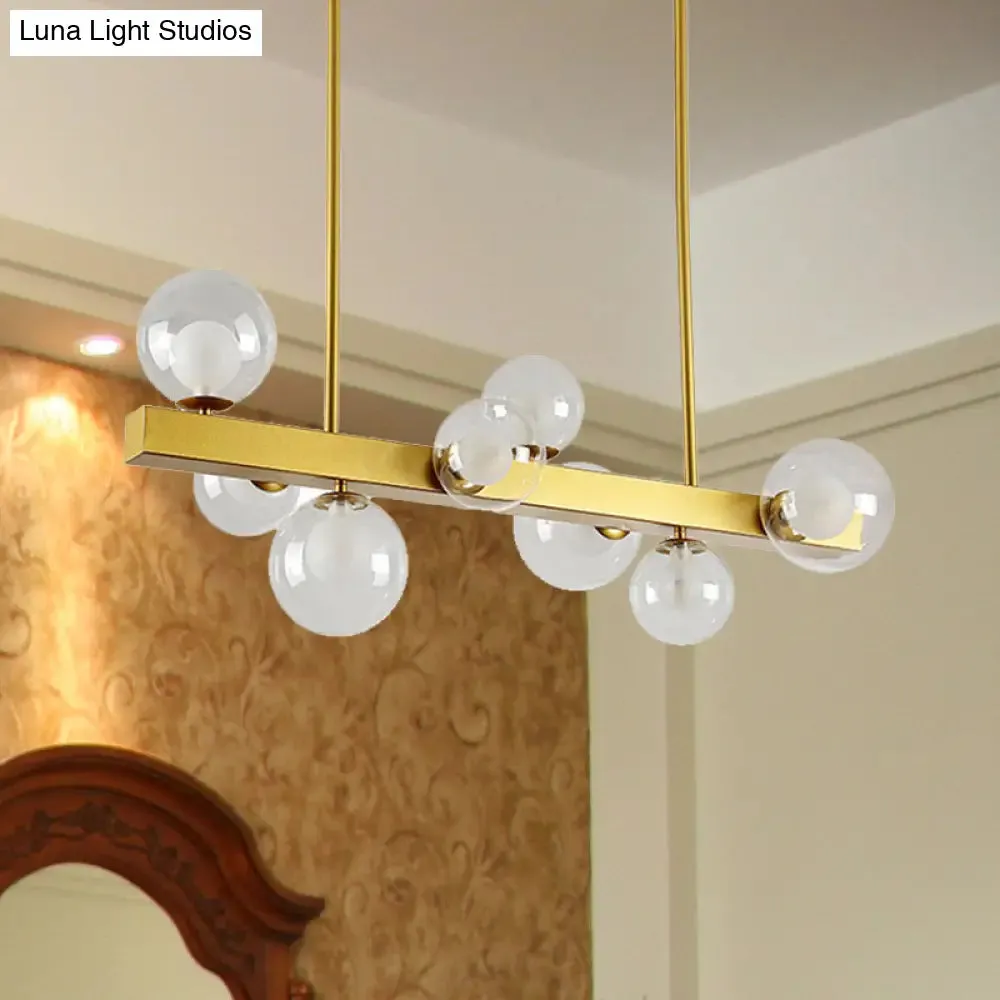 Gold Finish Chandelier with Orb Shade - Post Modern Design, 8 Lights - Perfect for Dining Room