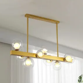 Gold Finish Chandelier with Orb Shade - Post Modern Design, 8 Lights - Perfect for Dining Room