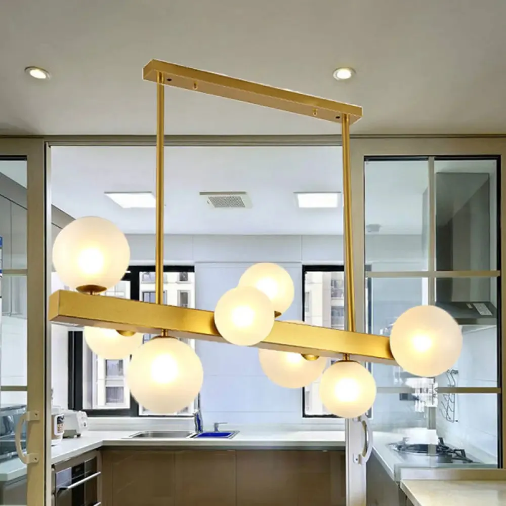 Gold Finish Chandelier with Orb Shade - Post Modern Design, 8 Lights - Perfect for Dining Room