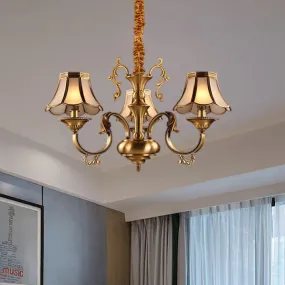 Gold Frosted Glass Pendant Chandelier with Scalloped Design and Colonial Styling - 3/5/6 Bulbs, Suspended Lighting Fixture