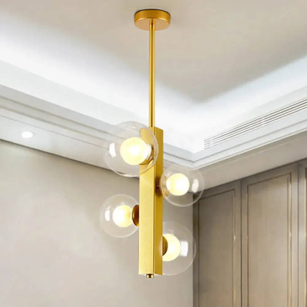 Gold Linear Suspension Light with Modo Clear/White Glass Shades - Modern and Simple Design for Dining Room - 4/8 Lights