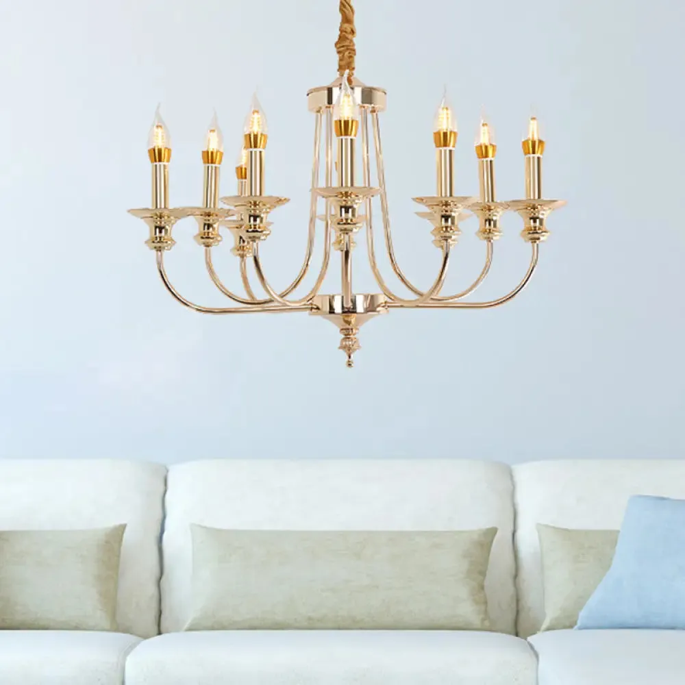 Gold Metal Chandelier with 10 Classic Lights - Dining Room Pendant Lighting