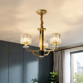 Gold Modernist Chandelier with Hand-Cut Crystal Cylindrical Pendant Lights - 3/6 Lights for bedrooms