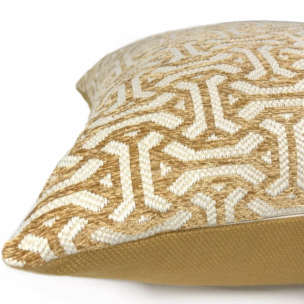 Gramercy I Golden Barley & Cream Geometric Pillow Cover (Fabric by the Yard available)