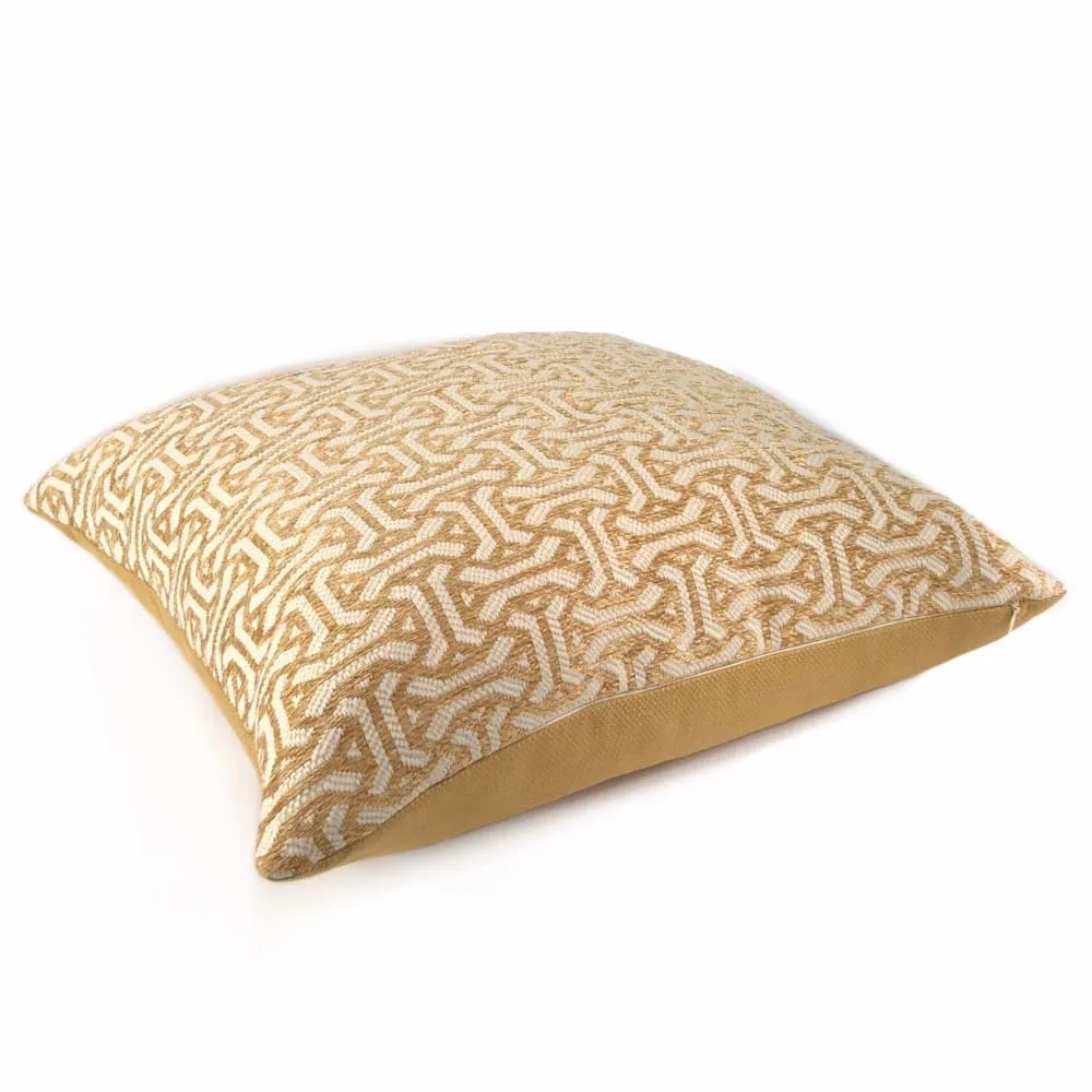 Gramercy I Golden Barley & Cream Geometric Pillow Cover (Fabric by the Yard available)