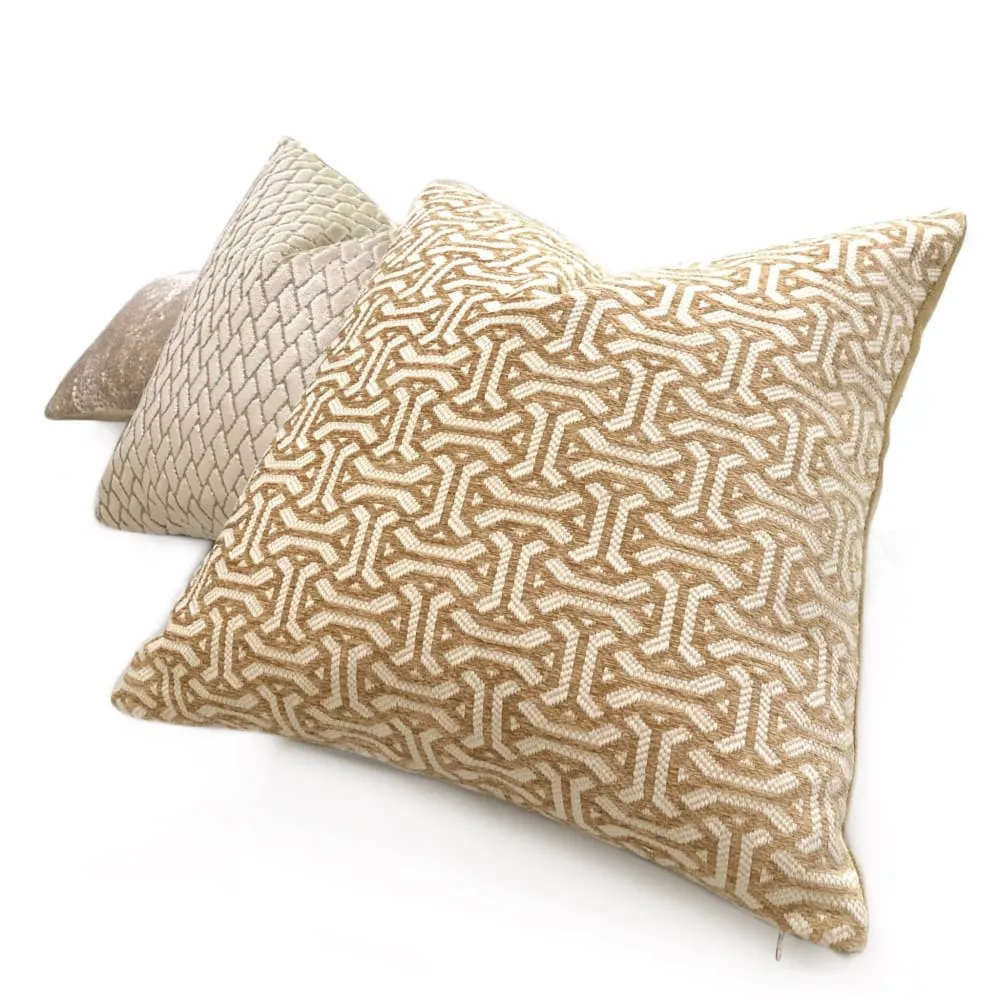 Gramercy I Golden Barley & Cream Geometric Pillow Cover (Fabric by the Yard available)