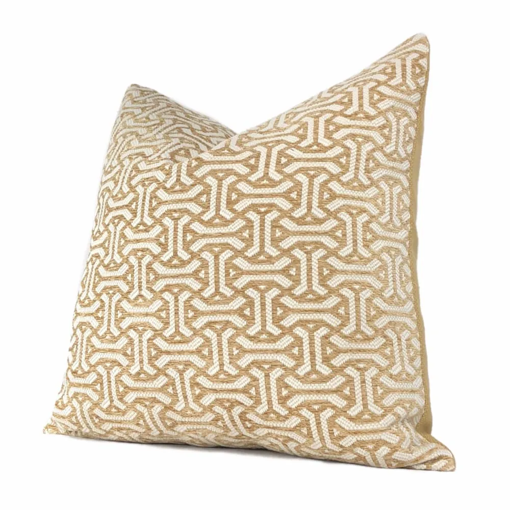 Gramercy I Golden Barley & Cream Geometric Pillow Cover (Fabric by the Yard available)