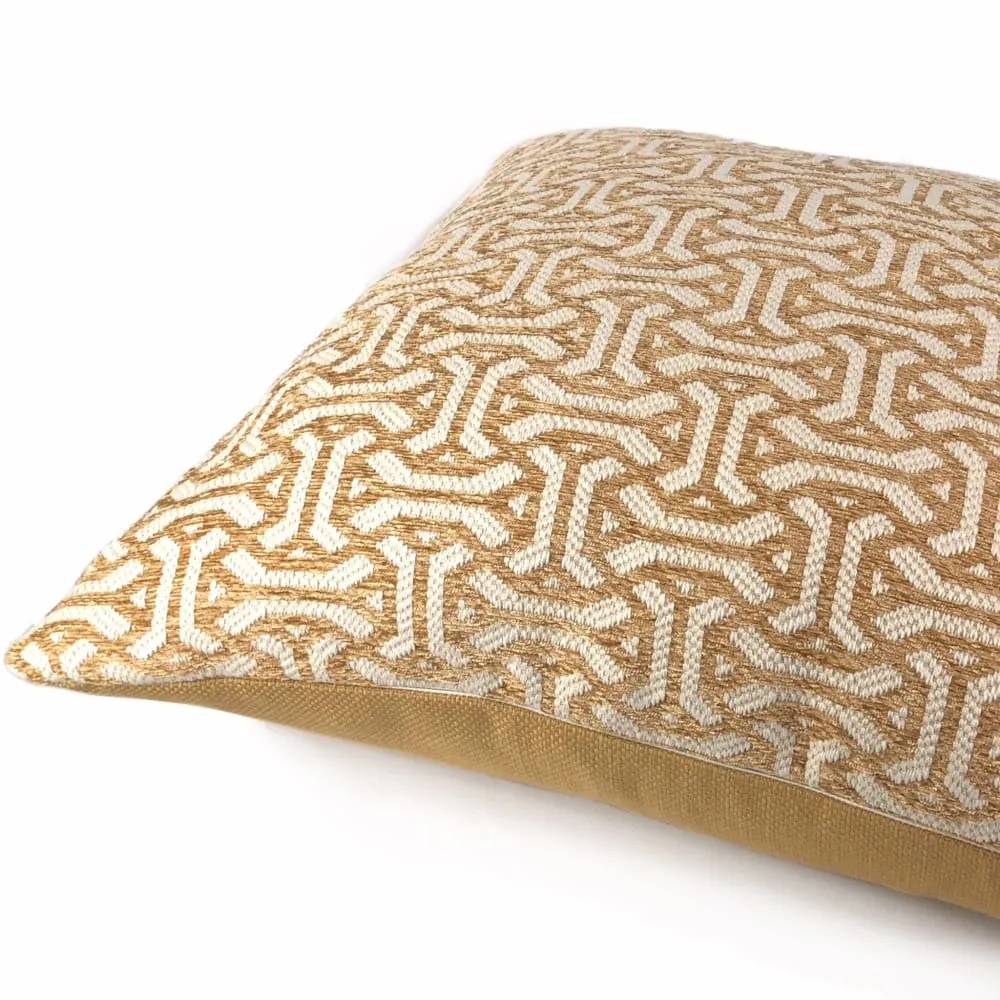 Gramercy I Golden Barley & Cream Geometric Pillow Cover (Fabric by the Yard available)