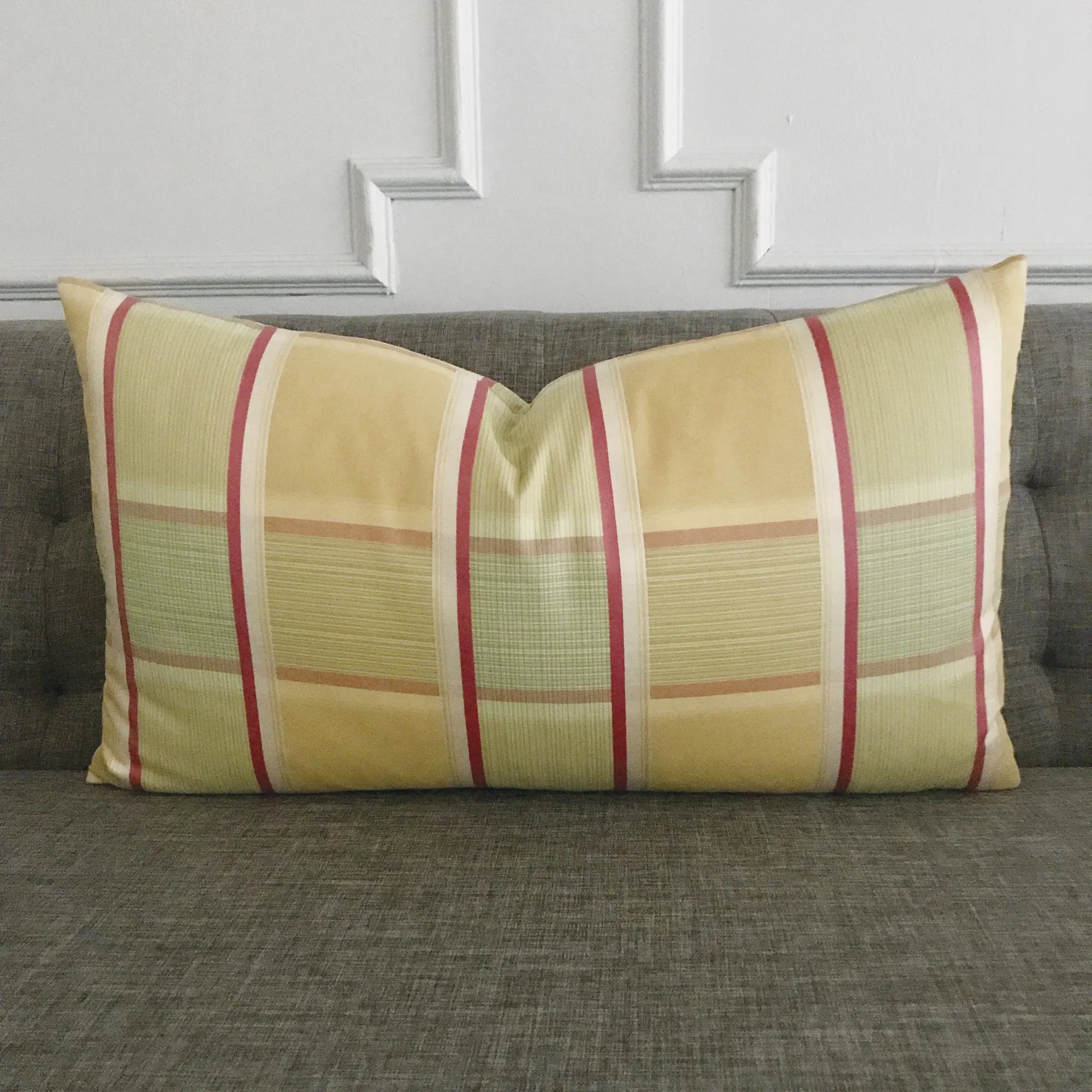 Green and Yellow Plaid Lumbar Pillow Cover 15x26