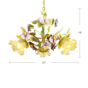 Green Korean Garden Flower Ceiling Chandelier with White Glass Pendant Light