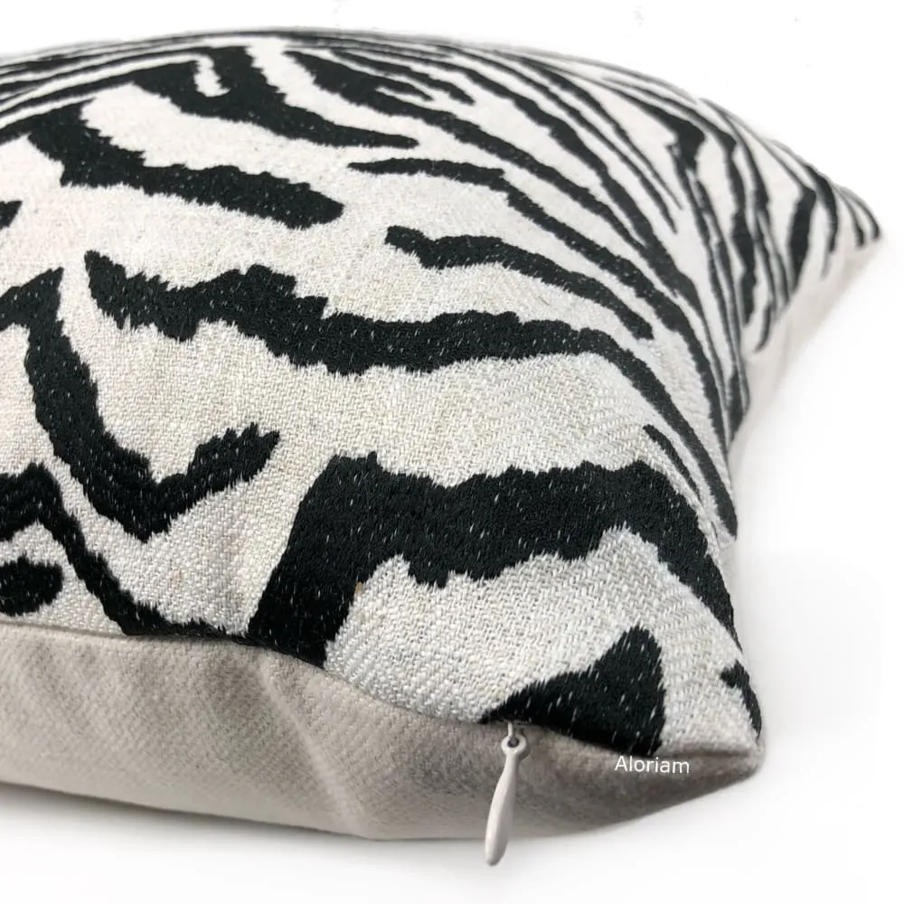 Guillermo Black White Embroidered Zebra Stripe Pillow Cover