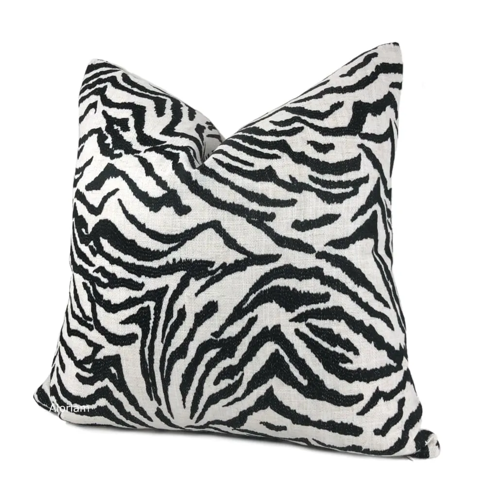 Guillermo Black White Embroidered Zebra Stripe Pillow Cover