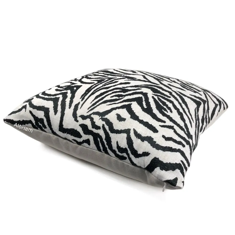 Guillermo Black White Embroidered Zebra Stripe Pillow Cover