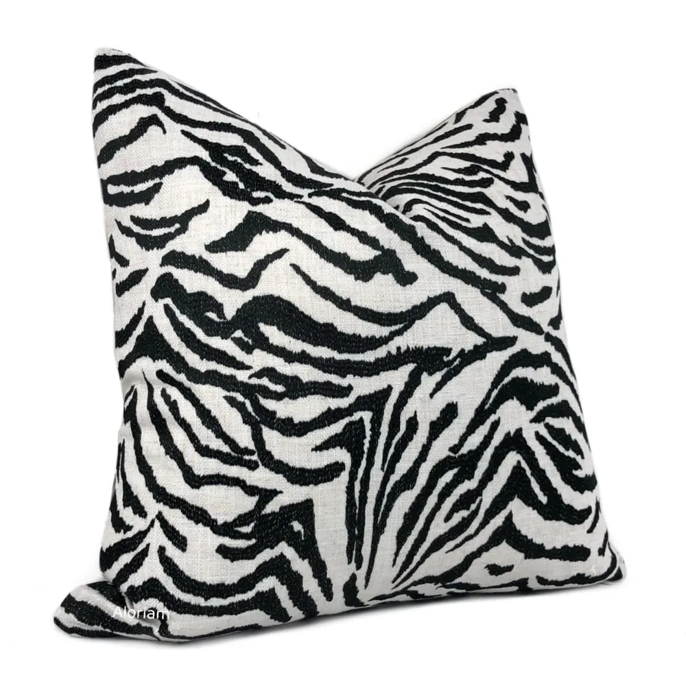 Guillermo Black White Embroidered Zebra Stripe Pillow Cover