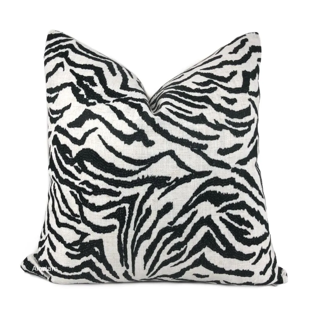 Guillermo Black White Embroidered Zebra Stripe Pillow Cover