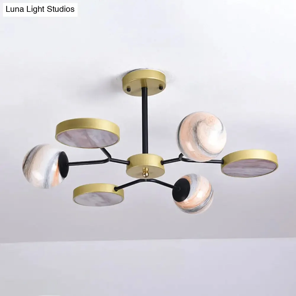 Hand Blown Glass Round Chandelier Light - Contemporary Pendant Lighting Fixture in Gold (6/8 Lights)