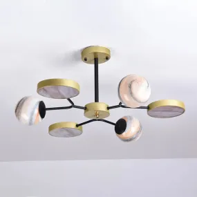 Hand Blown Glass Round Chandelier Light - Contemporary Pendant Lighting Fixture in Gold (6/8 Lights)