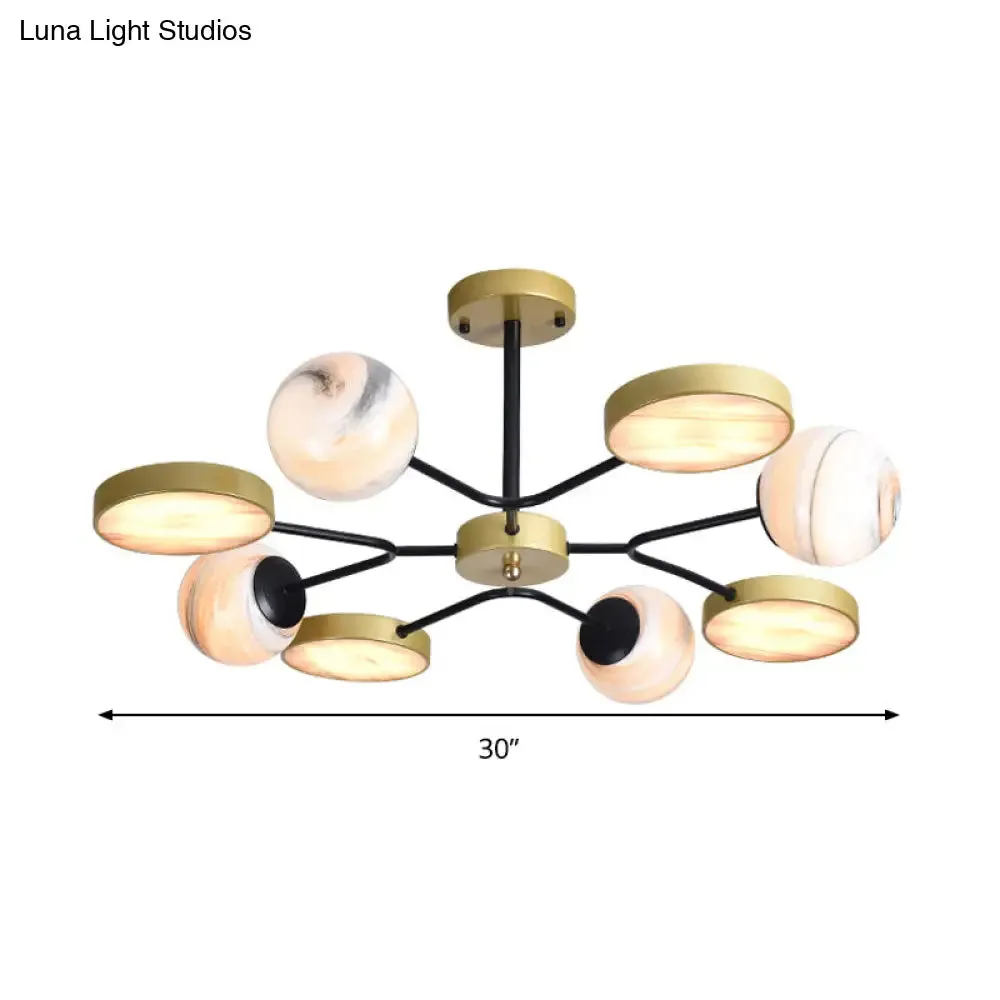 Hand Blown Glass Round Chandelier Light - Contemporary Pendant Lighting Fixture in Gold (6/8 Lights)