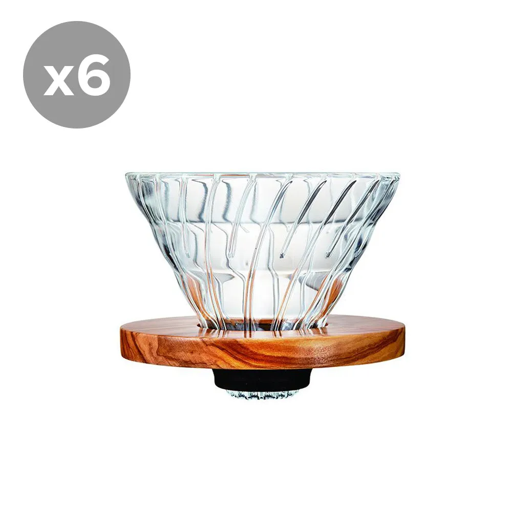 Hario V60 Glass Coffee Dripper Olive Wood - Size 02 - Bundle of 6