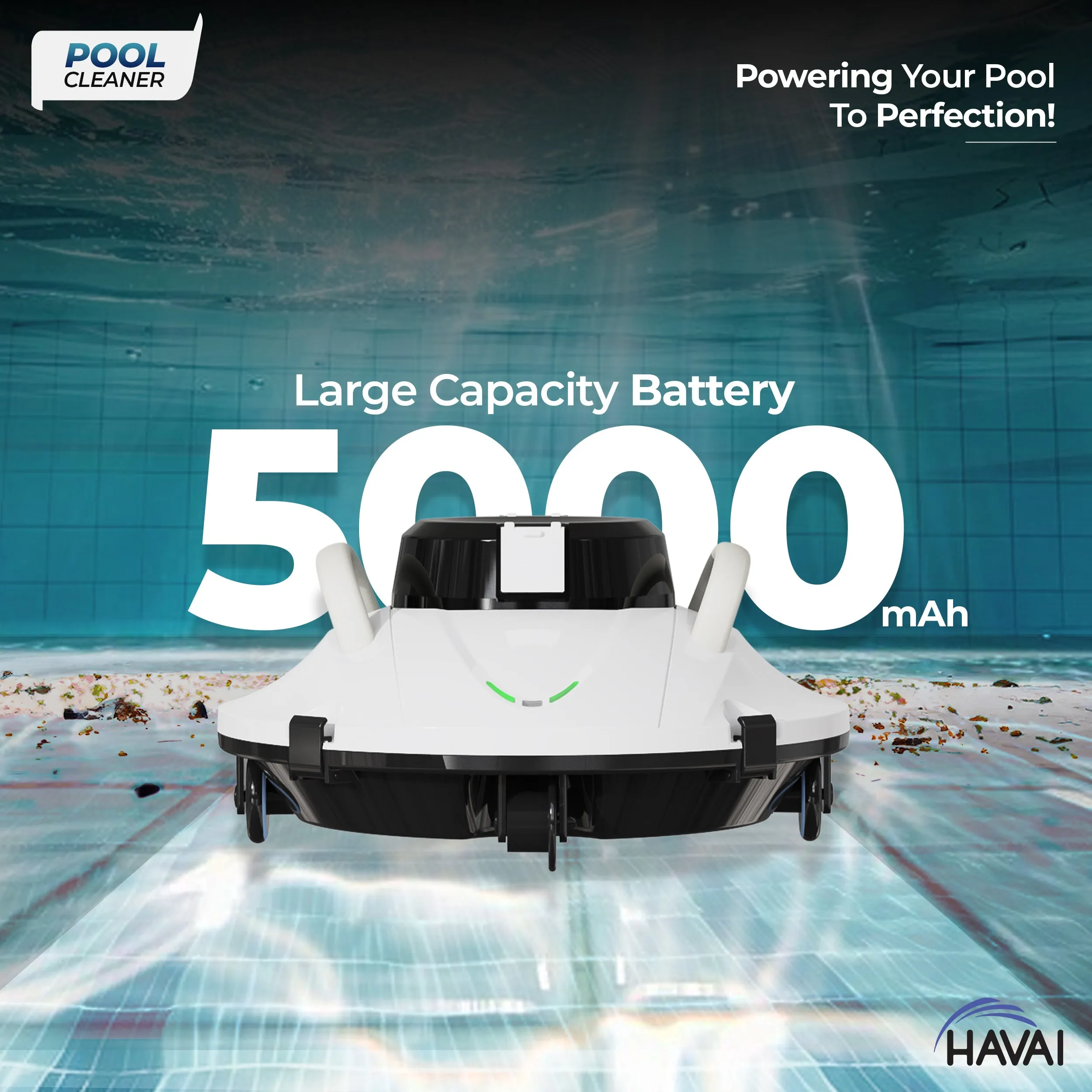 HAVAI Cordless Pool Cleaner - 30W Power, Dual Motor, 4-Wheel Robotic Pool Vacuum with Bottom Scrapers - Ideal for Cleaning Pool Floors and Removing Dirt Easily, 1 Year Warranty