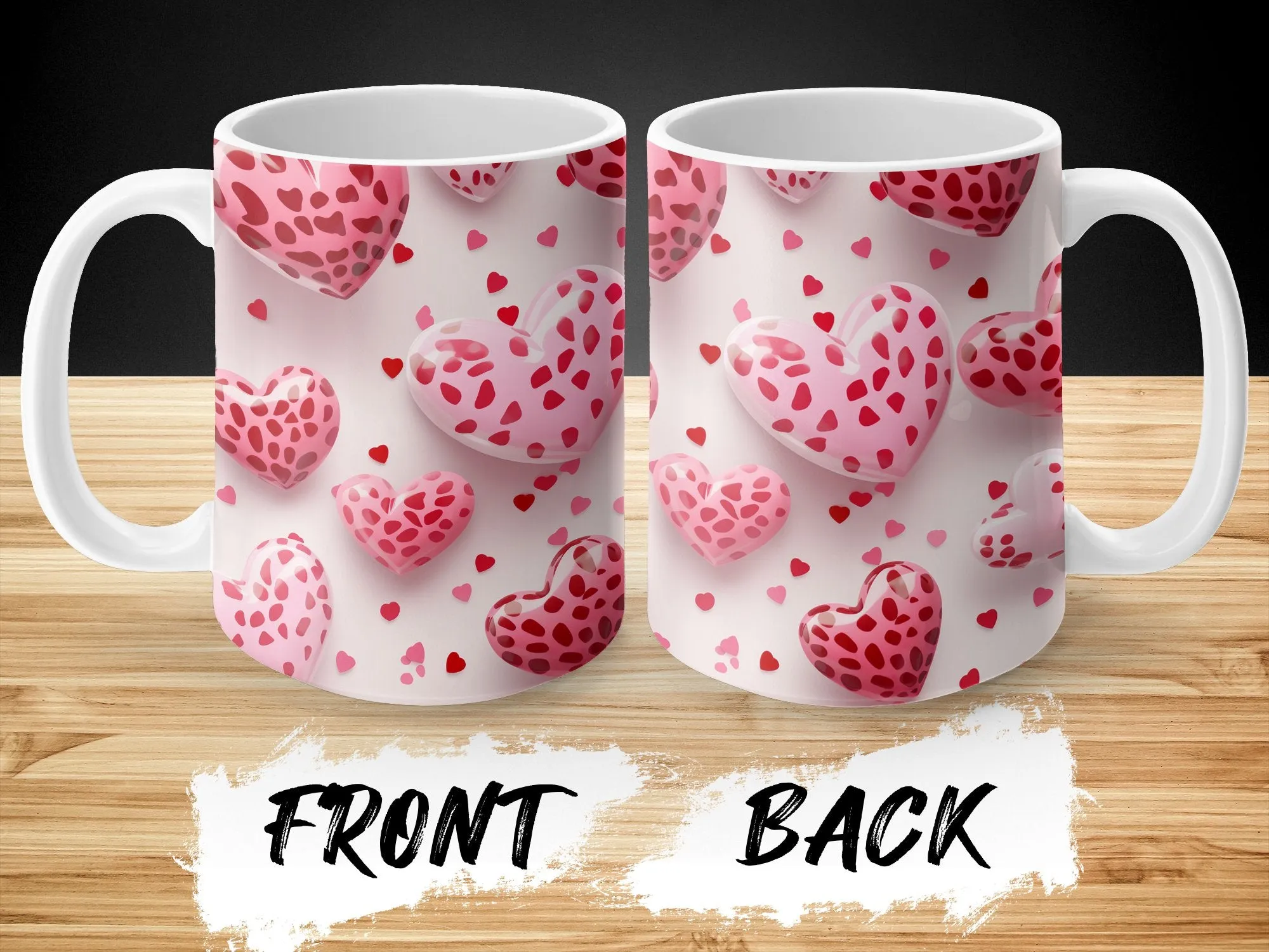 Heart Pattern Mug, Love and Affection Coffee Cup, Romantic Gift, Valentine's Day Present, Pink and Red Hearts Design