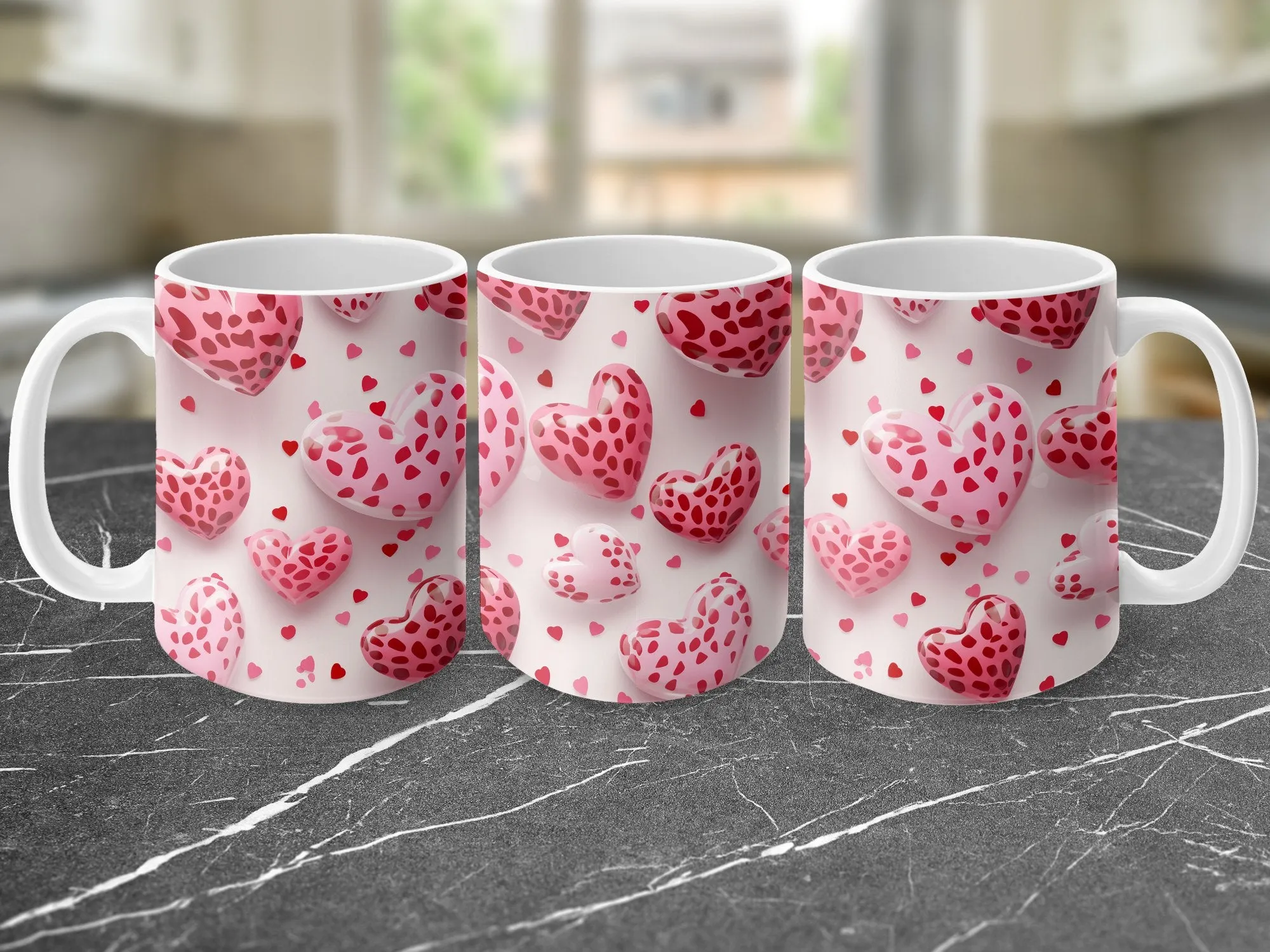 Heart Pattern Mug, Love and Affection Coffee Cup, Romantic Gift, Valentine's Day Present, Pink and Red Hearts Design