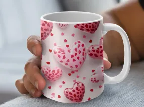 Heart Pattern Mug, Love and Affection Coffee Cup, Romantic Gift, Valentine's Day Present, Pink and Red Hearts Design