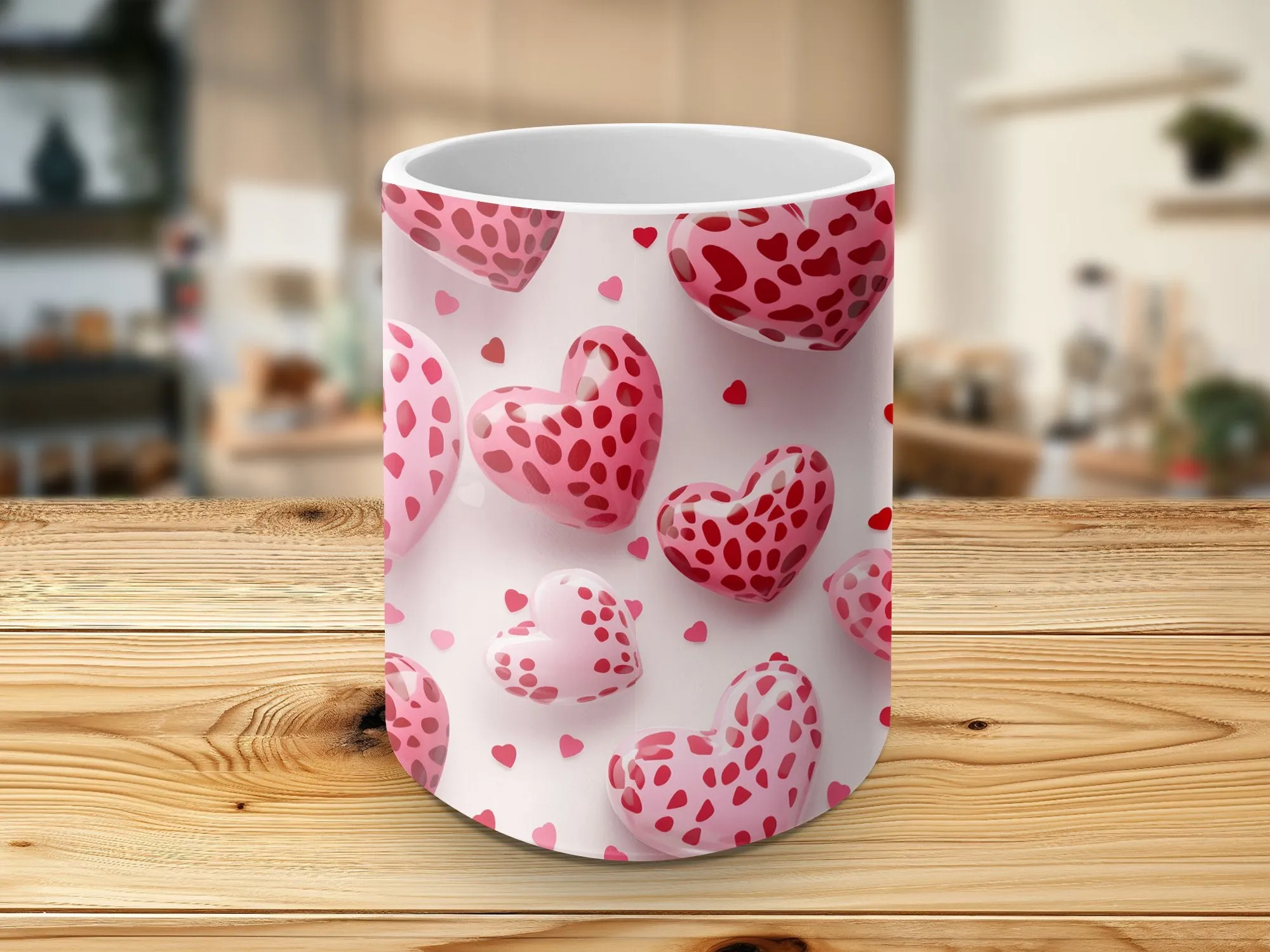 Heart Pattern Mug, Love and Affection Coffee Cup, Romantic Gift, Valentine's Day Present, Pink and Red Hearts Design