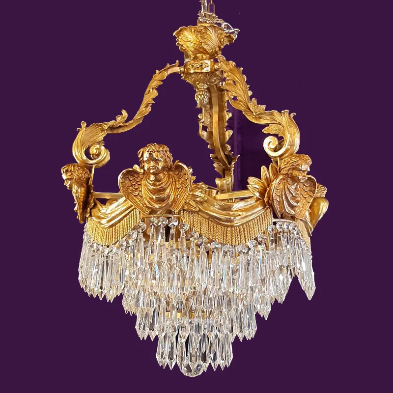 Heavy Cast Brass Waterfall Chandelier with Cherubs - SOLD