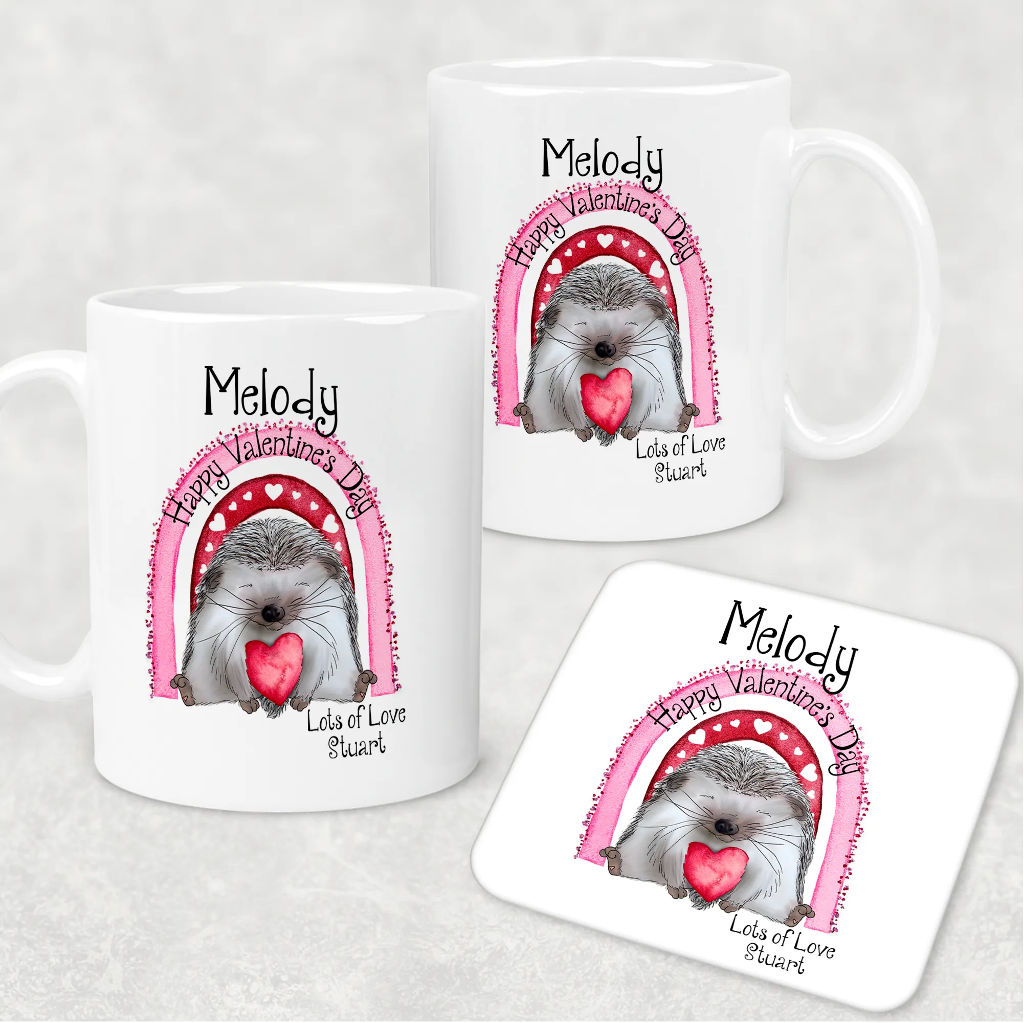 Hedgehug Valentine's Day Personalised Mug and Coaster Set