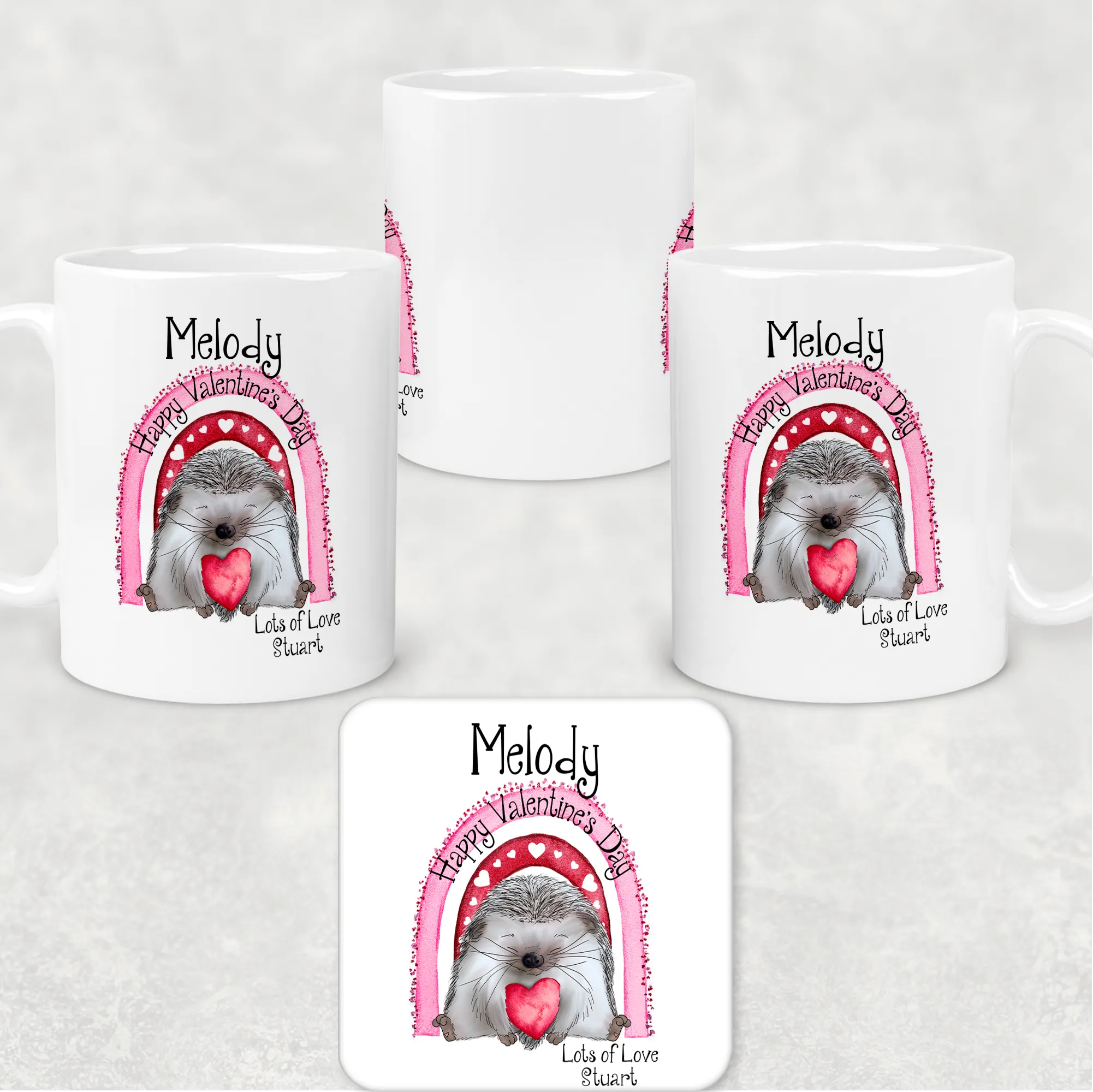 Hedgehug Valentine's Day Personalised Mug and Coaster Set