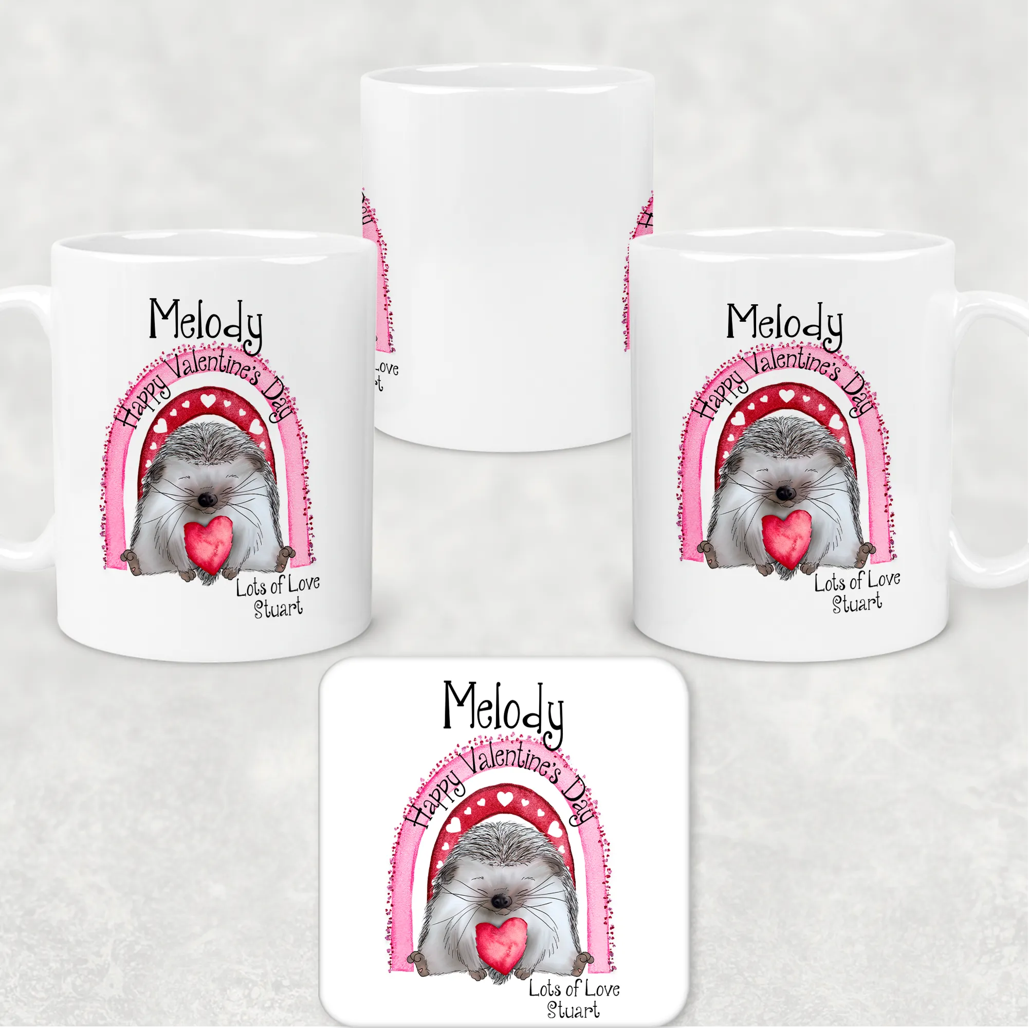 Hedgehug Valentine's Day Personalised Mug and Coaster Set