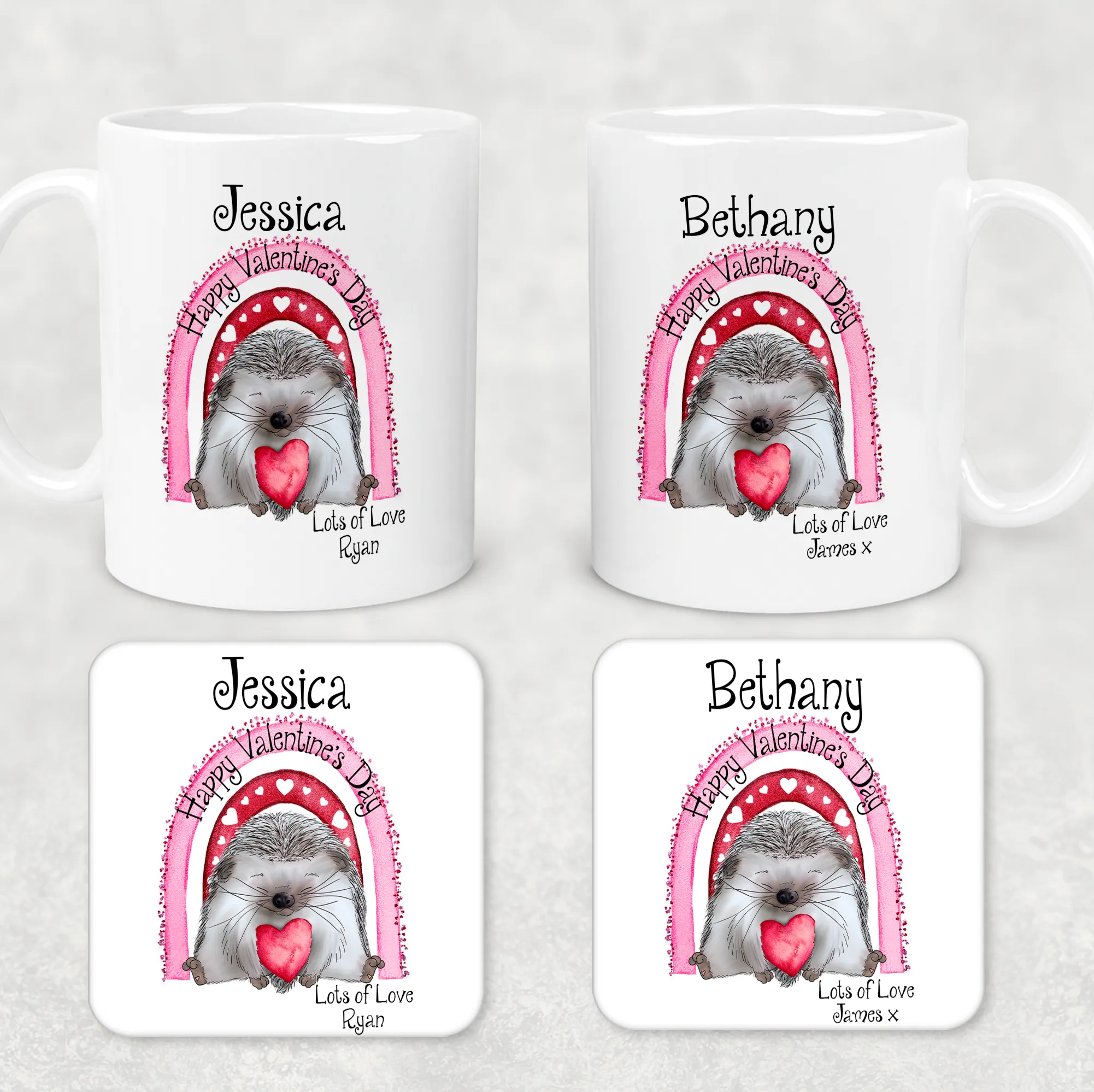 Hedgehug Valentine's Day Personalised Mug and Coaster Set