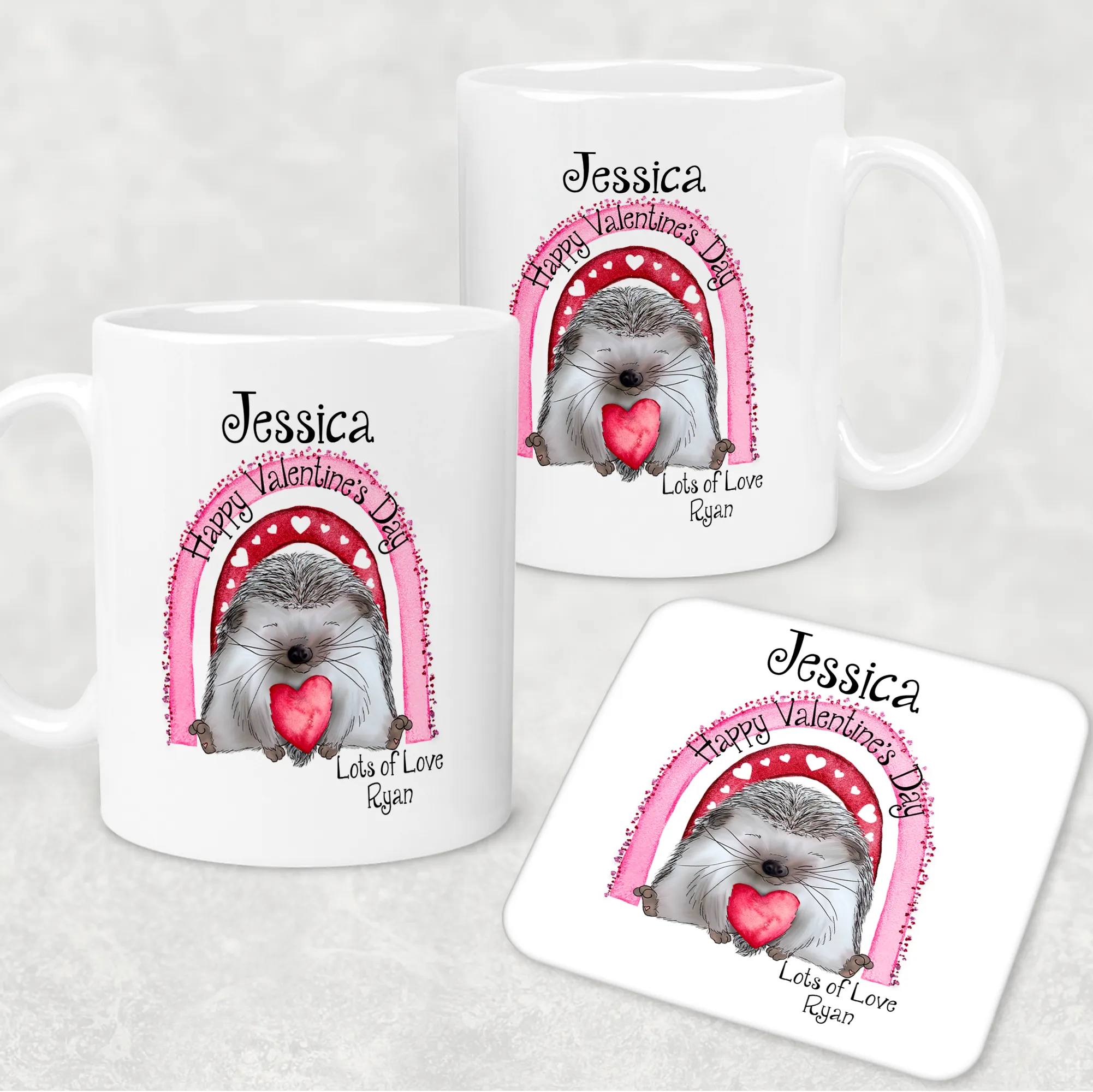 Hedgehug Valentine's Day Personalised Mug and Coaster Set