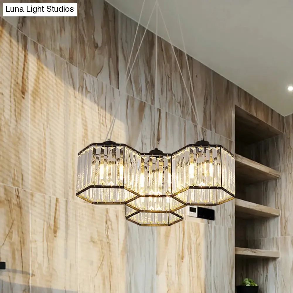 Hexagon Clear K9 Crystal Chandelier with 3/4 Pendant Lights, Elegant Black Ceiling Fixture