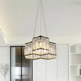 Hexagon Clear K9 Crystal Chandelier with 3/4 Pendant Lights, Elegant Black Ceiling Fixture