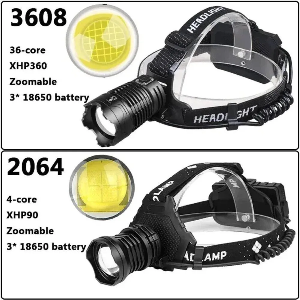 High Power Led Headlamp Zoom Waterproof Powerful Super Bright Head Torch Lantern Headlight 1000000LM USB Rechargeable Flashlight