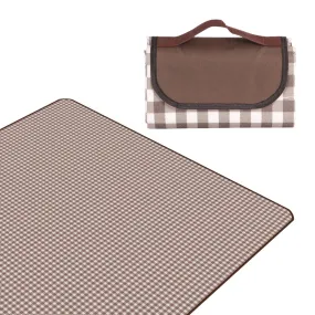 HOKIPO Foldable Waterproof and Sandproof Picnic Mat Blanket, Checks Brown