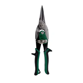 Homdum 10inch Aviation Snip Cut Tin Cutter Hanbon Anti-Slip Sawtooth Design Blade Scissor Heavy Duty Metal Sheet Cutting Snippers Hand Steel Shears with Spring 250MM Black Green