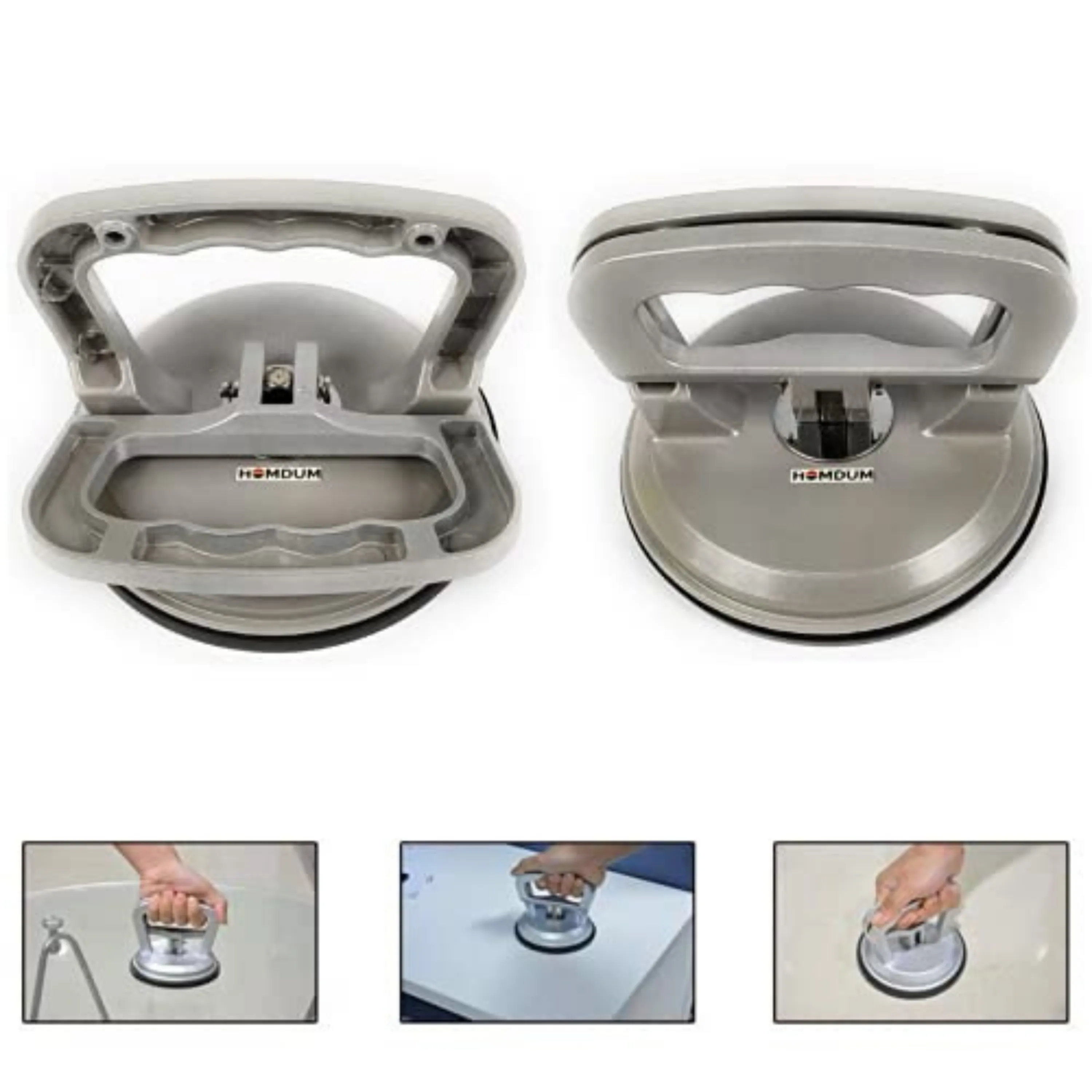 Homdum Aluminum 4.8” Lifting Suction Cup Hanbon Plate Single/One Handle Locking (1 claw) Sucker Flat Gripper for Lifting Mirror/Tiles/Granite slab, Heavy Duty Glass Lifter/car Dent Puller.