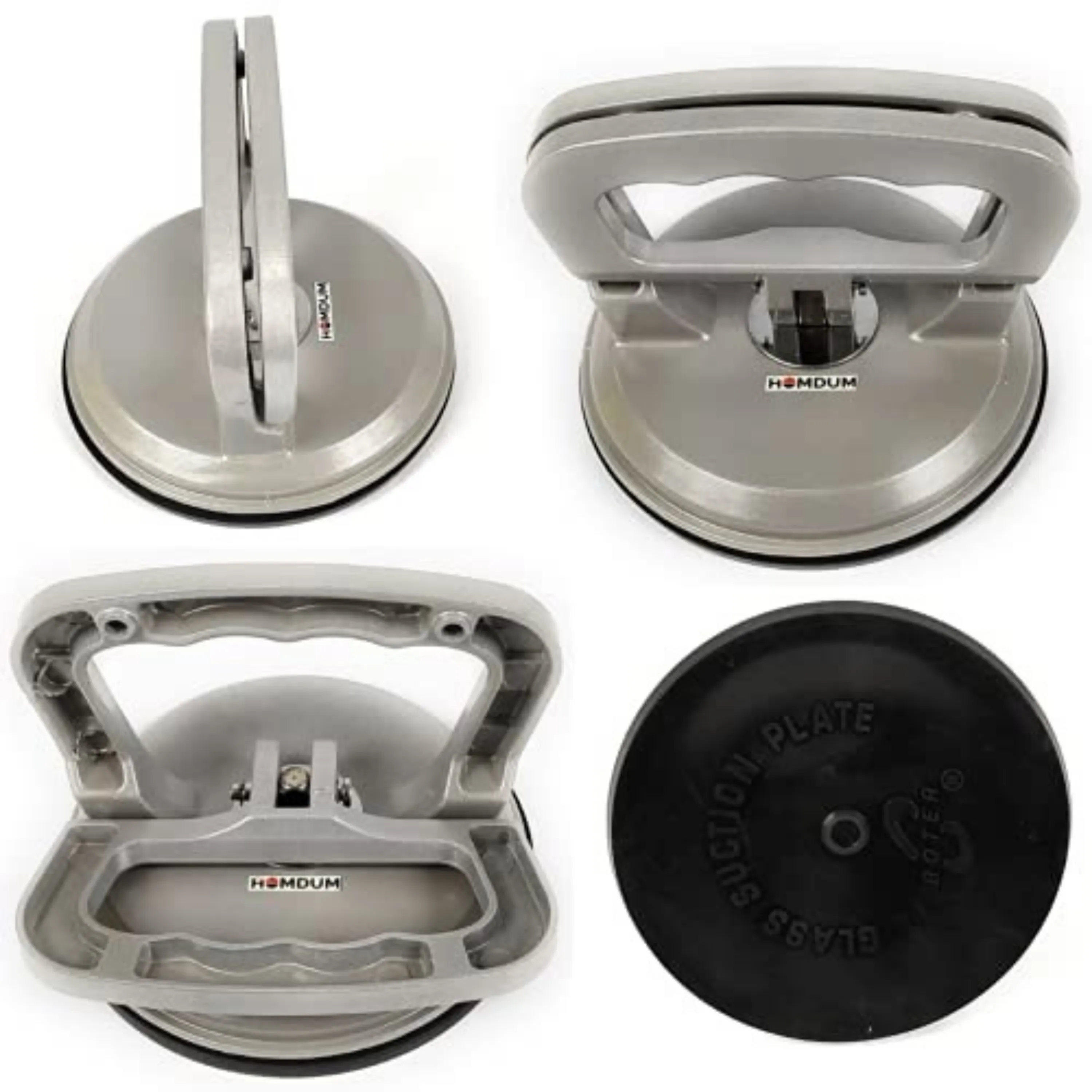 Homdum Aluminum 4.8” Lifting Suction Cup Hanbon Plate Single/One Handle Locking (1 claw) Sucker Flat Gripper for Lifting Mirror/Tiles/Granite slab, Heavy Duty Glass Lifter/car Dent Puller.