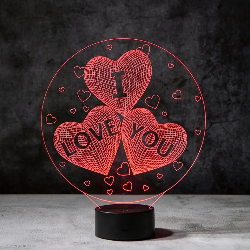 I Love You Heart 3D Illusion Lamp