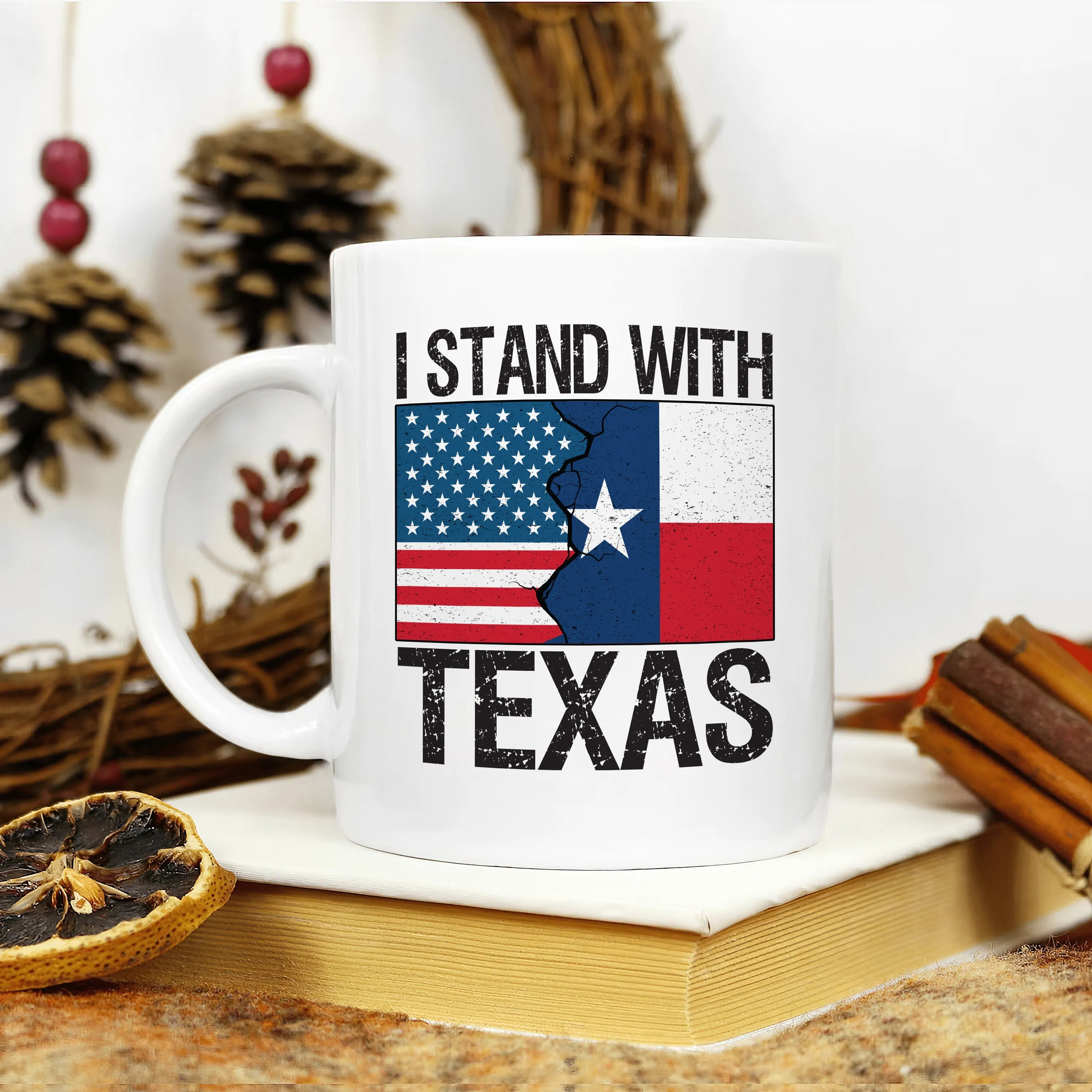 I Stand with Texas Coffee Mug, Support Texas Mug, Barbed Wire Patriotic Cup, Come and Take It Texas Flag Mug, Texas Border Coffee Cup