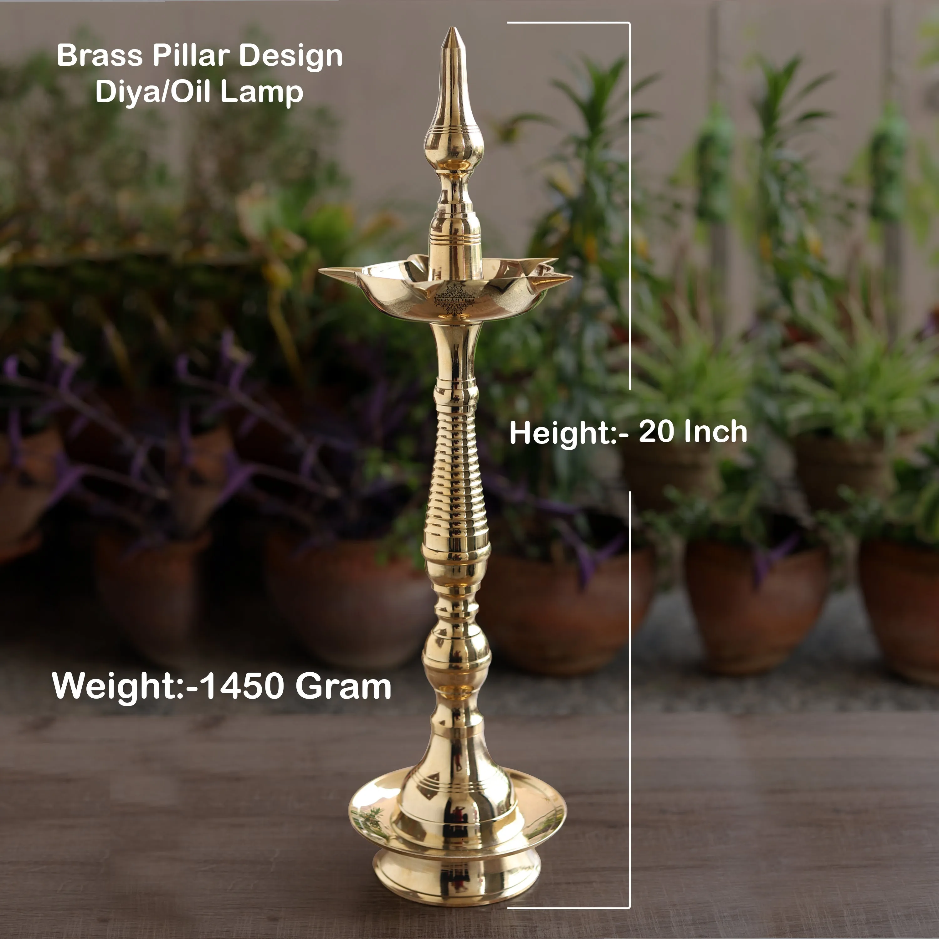 Indian Art Villa Pure Brass Stand/Pillar Diya/Deepak/Lamp/Lantern With Dome Design, Pooja, Home Decor & Diwali Gift Item