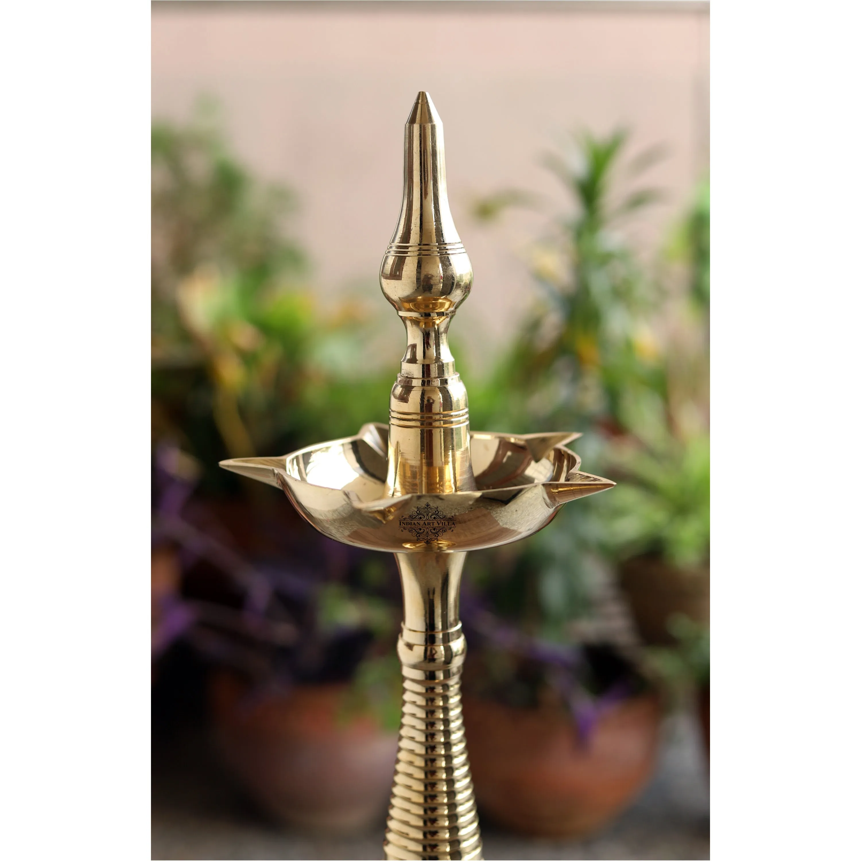 Indian Art Villa Pure Brass Stand/Pillar Diya/Deepak/Lamp/Lantern With Dome Design, Pooja, Home Decor & Diwali Gift Item