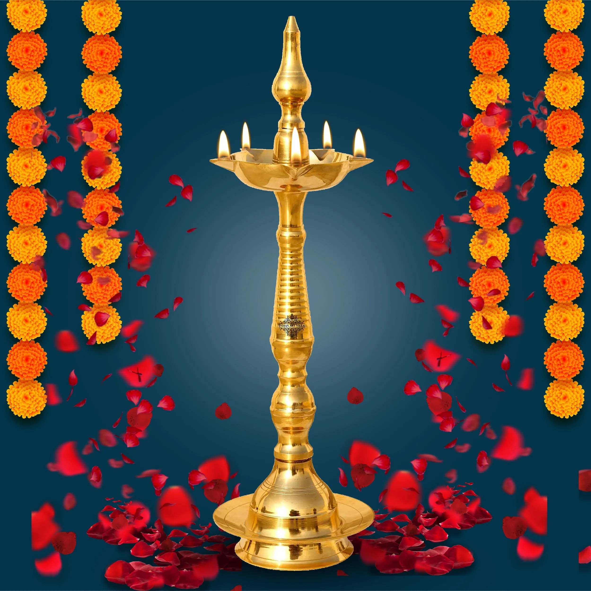 Indian Art Villa Pure Brass Stand/Pillar Diya/Deepak/Lamp/Lantern With Dome Design, Pooja, Home Decor & Diwali Gift Item